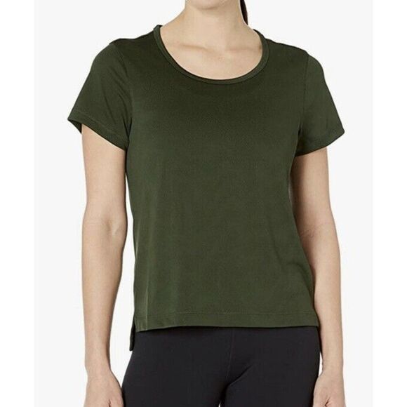 New Women Basic Tee Green Olive Jacquard Mesh T-Shirt Size M Short Sleeves - Picture 2 of 7